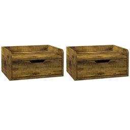 HOMCOM Floating Nightstand Set of 2, Nightstand with Drawer in Brown - thumbnail 2