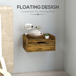 HOMCOM Floating Nightstand Set of 2, Nightstand with Drawer in Brown - thumbnail 5