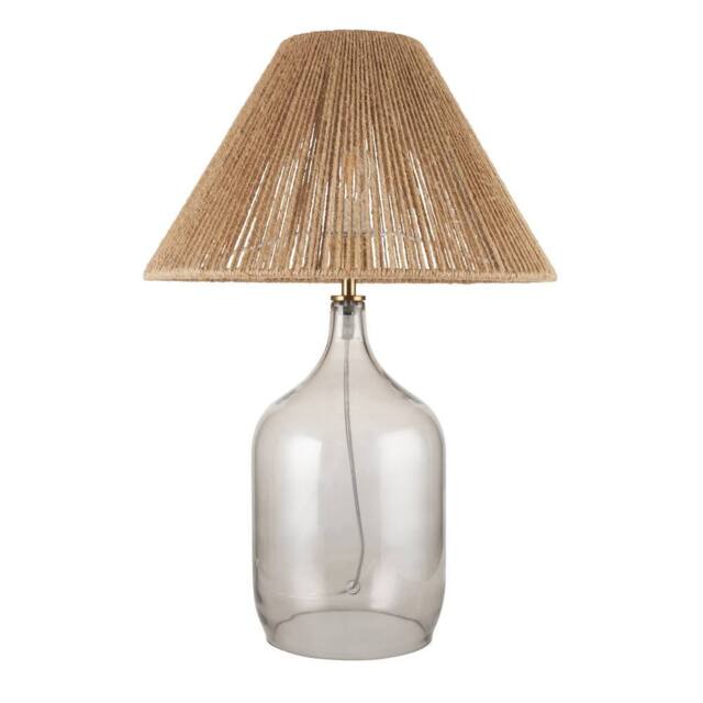 First Choice Lighting Kew - Smokey Tinted Glass Lamp with Natural String Shade in Grey - image 1