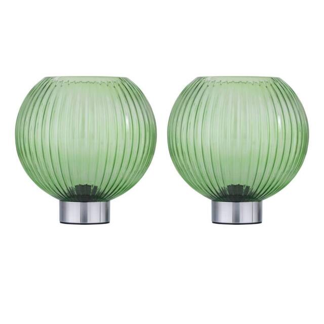 First Choice Lighting Set of 2 Betchley - Battery Operated Chrome Lamp with Green Glass in Silver - image 1