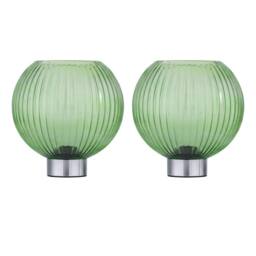 First Choice Lighting Set of 2 Betchley - Battery Operated Chrome Lamp with Green Glass in Silver - thumbnail 1