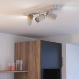 Eglo Consuma Steel & Wood 3-Light Bathroom Spotlight, White & Brown - thumbnail 2
