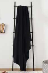 OHS Warm Plain Fleece Throw Over Bed Blanket in Black - Size: 120 cm x 150 cm