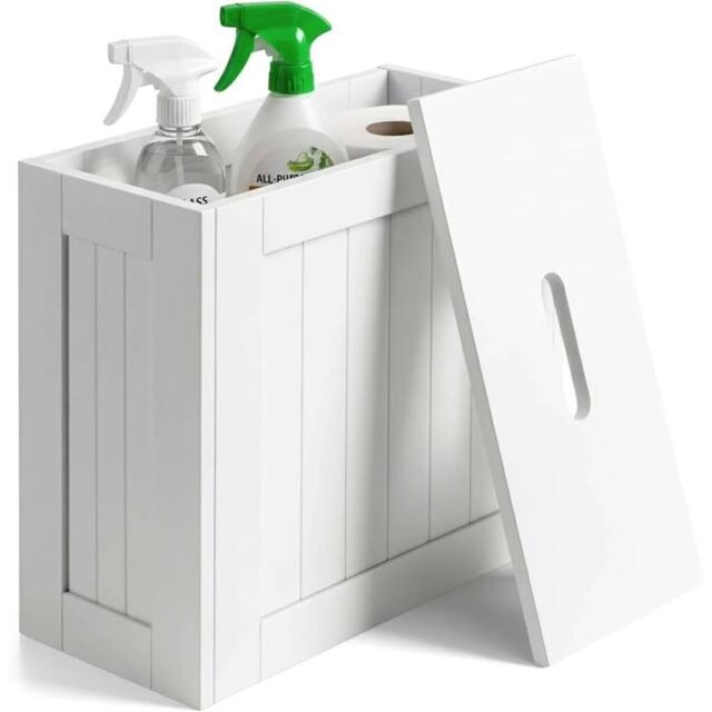 VOGREX Wooden Shaker Multi purpose Bathroom Toilet Roll Storage Box in White - image 1