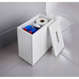 VOGREX Wooden Shaker Multi purpose Bathroom Toilet Roll Storage Box in White - thumbnail 3