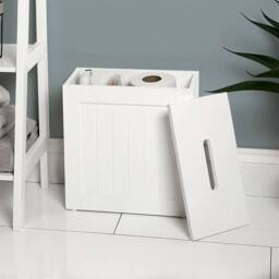 VOGREX Wooden Shaker Multi purpose Bathroom Toilet Roll Storage Box in White - thumbnail 4