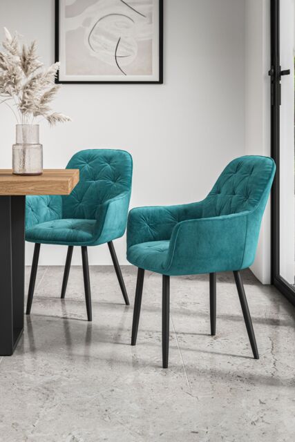 More4Homes Set Of 8 Anika Modern Velvet Dining Chair Padded Seat Metal Legs in Blue - image 1