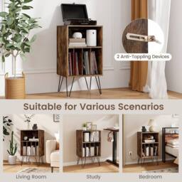 Costway Record Player Stand 3-Tier Turntable Stand Vinyl Record Storage Table in Brown - thumbnail 6