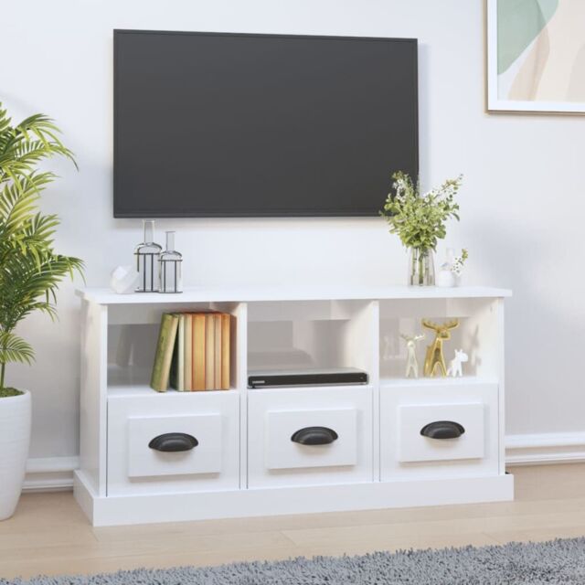 Berkfield Home TV Cabinet High Gloss White 100x35x50 cm Engineered Wood - Size: 100 x 35 x 50 cm - image 1