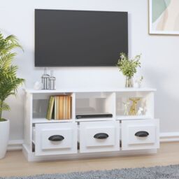 Berkfield Home TV Cabinet High Gloss White 100x35x50 cm Engineered Wood - Size: 100 x 35 x 50 cm - thumbnail 3