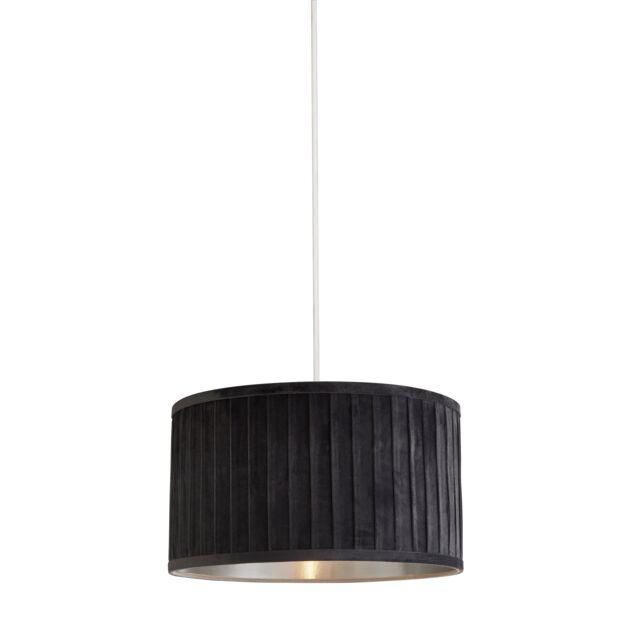 Lighting Collection Pleated Velvet Grey Shade With Metallic Silver Inner 30Cm D Lamp Shade - image 1