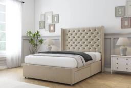 "Sloomy Dior Coniston Divan Bed Base 2 Drawers - 54"" Wingback Headboard in Cream - Size: Small Double" - thumbnail 3