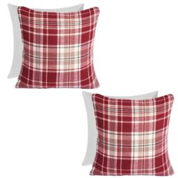 OHS Woven Check Cushion Covers Tartan Pack of 2 Filled Case Pad Set Home in Red - Size: 45 cm x 45 cm - thumbnail 1