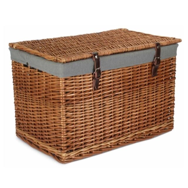 Red Hamper 60cm Double Steamed Chest Picnic Basket with Cotton Lining in Grey - image 1