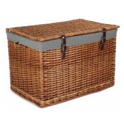 Red Hamper 60cm Double Steamed Chest Picnic Basket with Cotton Lining in Grey - thumbnail 1