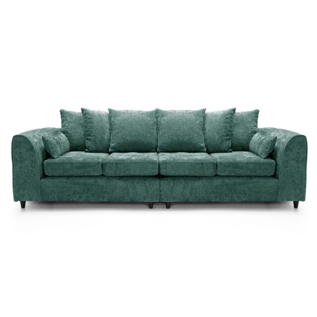 Furnishings For Less UK Monaco Chenille Fabric Long 4 Seater Sofa Scatter Back Curved Arm in Teal - image 1