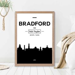 ARTZE Bradford Black & White City Skyline Framed Print SIZE: A4 with Oak Frame - thumbnail 2