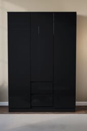 Home Discount Vida Designs Glinton 3 Door 2 Drawer High Gloss Wardrobe Storage Bedroom Furniture in Black - thumbnail 3