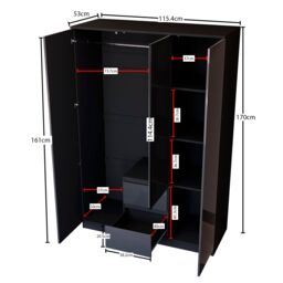 Home Discount Vida Designs Glinton 3 Door 2 Drawer High Gloss Wardrobe Storage Bedroom Furniture in Black - thumbnail 2