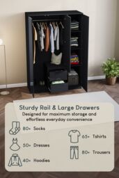Home Discount Vida Designs Glinton 3 Door 2 Drawer High Gloss Wardrobe Storage Bedroom Furniture in Black - thumbnail 6