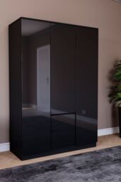 Home Discount Vida Designs Glinton 3 Door 2 Drawer High Gloss Wardrobe Storage Bedroom Furniture in Black