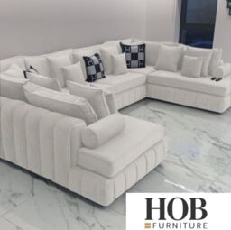 HOB Furniture Oyster Oxford U Shape Chaise Sofa in Off-White