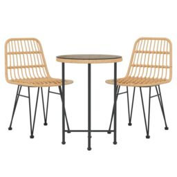 Berkfield Home 3 Piece Garden Dining Set Poly Rattan in Brown - thumbnail 3