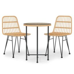 Berkfield Home 3 Piece Garden Dining Set Poly Rattan in Brown - thumbnail 2