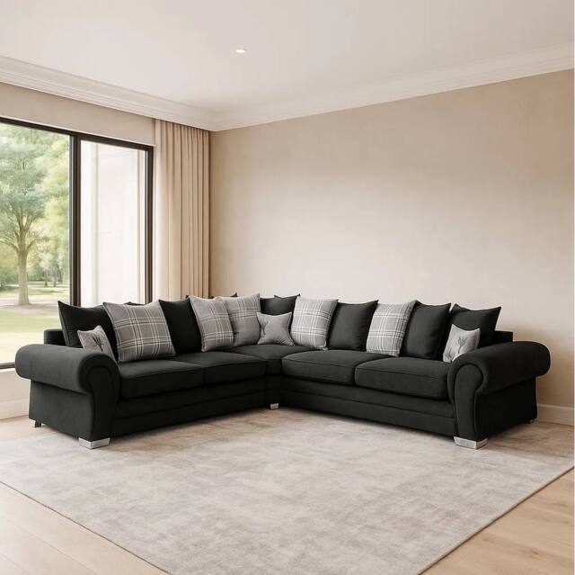 Furniture 786 Verona Scatter Back 2C2 Corner Sofa Chenille Fabric in Black - image 1