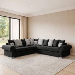 Furniture 786 Verona Scatter Back 2C2 Corner Sofa Chenille Fabric in Black - thumbnail 1