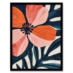 "Artery8 Abstract Flower Bloom Coral Pink Blue Floral Framed Wall Art - Size: W12"" x H16""" - thumbnail 1