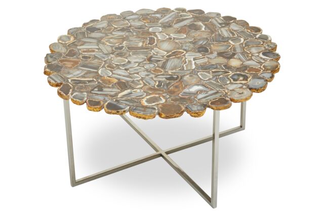 Orsina Distinctive Agate Coffee Table With Cross Base, Modern Silver Finish Decorative Table in Natural - image 1
