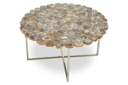 Orsina Distinctive Agate Coffee Table With Cross Base, Modern Silver Finish Decorative Table in Natural - thumbnail 3