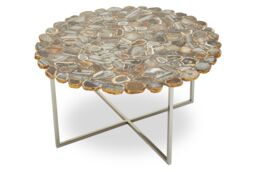Orsina Distinctive Agate Coffee Table With Cross Base, Modern Silver Finish Decorative Table in Natural - thumbnail 1
