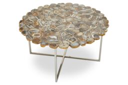 Orsina Distinctive Agate Coffee Table With Cross Base, Modern Silver Finish Decorative Table in Natural - thumbnail 4