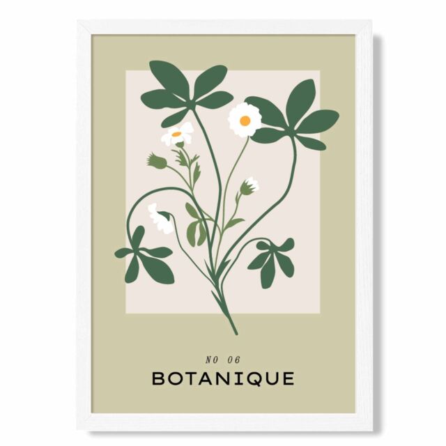 ARTZE Green & Beige Wildflower Flower Market Simplicity Framed Print SIZE: A3 with White Frame - Size: A4 - image 1