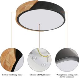 COMELY Modern LED Ceiling Light Round Wood 24W, 6500K, 30x5x30cm, Black - Size: 30 x 5 x 30 cm - thumbnail 4