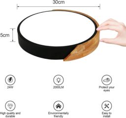 COMELY Modern LED Ceiling Light Round Wood 24W, 6500K, 30x5x30cm, Black - Size: 30 x 5 x 30 cm - thumbnail 3