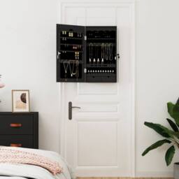 Berkfield Home Mirror Jewellery Cabinet Wall Mounted Black 37.5x10x67 cm