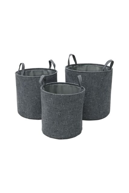 JVL Shadow Round Fabric Storage Baskets with Handles Set of 3 in Grey - image 1