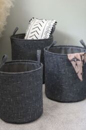 JVL Shadow Round Fabric Storage Baskets with Handles Set of 3 in Grey - thumbnail 2