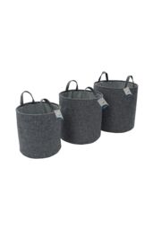 JVL Shadow Round Fabric Storage Baskets with Handles Set of 3 in Grey - thumbnail 6