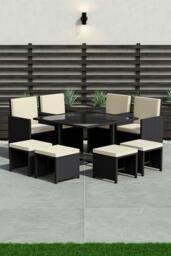 HD Designs Cuba 8-Seater Garden Rattan Dining Set Outdoor Furniture in Black - thumbnail 1