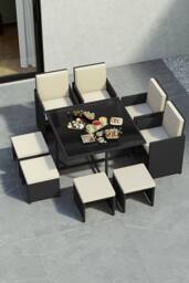 HD Designs Cuba 8-Seater Garden Rattan Dining Set Outdoor Furniture in Black - thumbnail 6