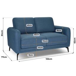 Bravich LTD Brixton 2 Seater Sofa - Modern Fabric Sofa with Steel Legs in Blue - thumbnail 6