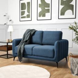 Bravich LTD Brixton 2 Seater Sofa - Modern Fabric Sofa with Steel Legs in Blue - thumbnail 1