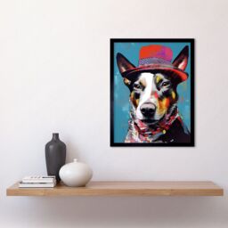 "Artery8 Wall Art Print Australian Kelpie with Red Top Hat Modern Folk Art Framed in Black - Size: W12"" x H16""" - thumbnail 2