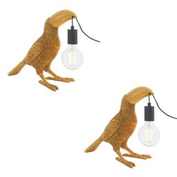 Loops 2 PACK Vintage Gold Toucan Table Light - Resin Figure - Matt Black Lamp Holder