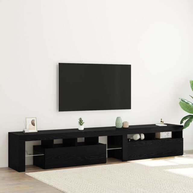 Berkfield Home TV Cabinets 2 pcs with LED Lights Black Oak Engineered Wood - image 1