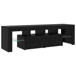 Berkfield Home TV Cabinets 2 pcs with LED Lights Black Oak Engineered Wood - thumbnail 7